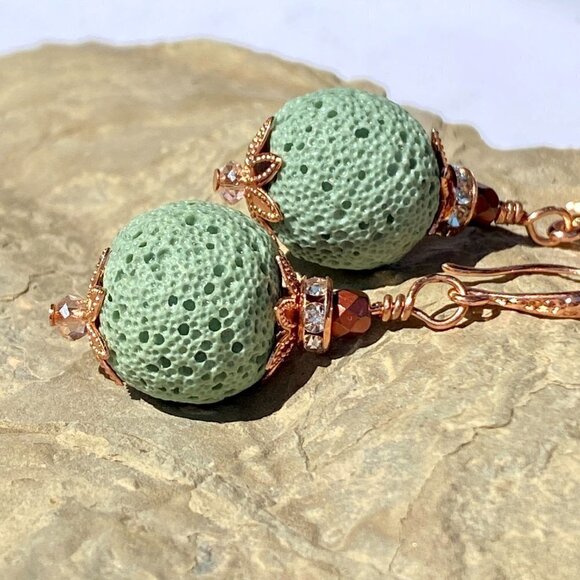 ❤️ Bright Copper With Sea Foam Lava Rock Earrings - Picture 8 of 14